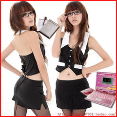 Hot Sexy Secretary Black Costume Cosplay 2 Pieces Outfit