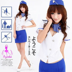 Sexy Flight Attendant Costume White/Blue