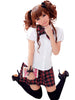 LINGERIECATS White shirt cottish pattern short Skirt 3pcs School Sweet Heart Cosplay Costume Set  (Free Sport Pant Gift)