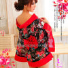 LINGERIECATS brand Love Blossom Red and Black Kimono 2 Pcs Costume