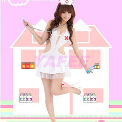 Seductive White Nurse Costume Lingerie G-string Hair Band